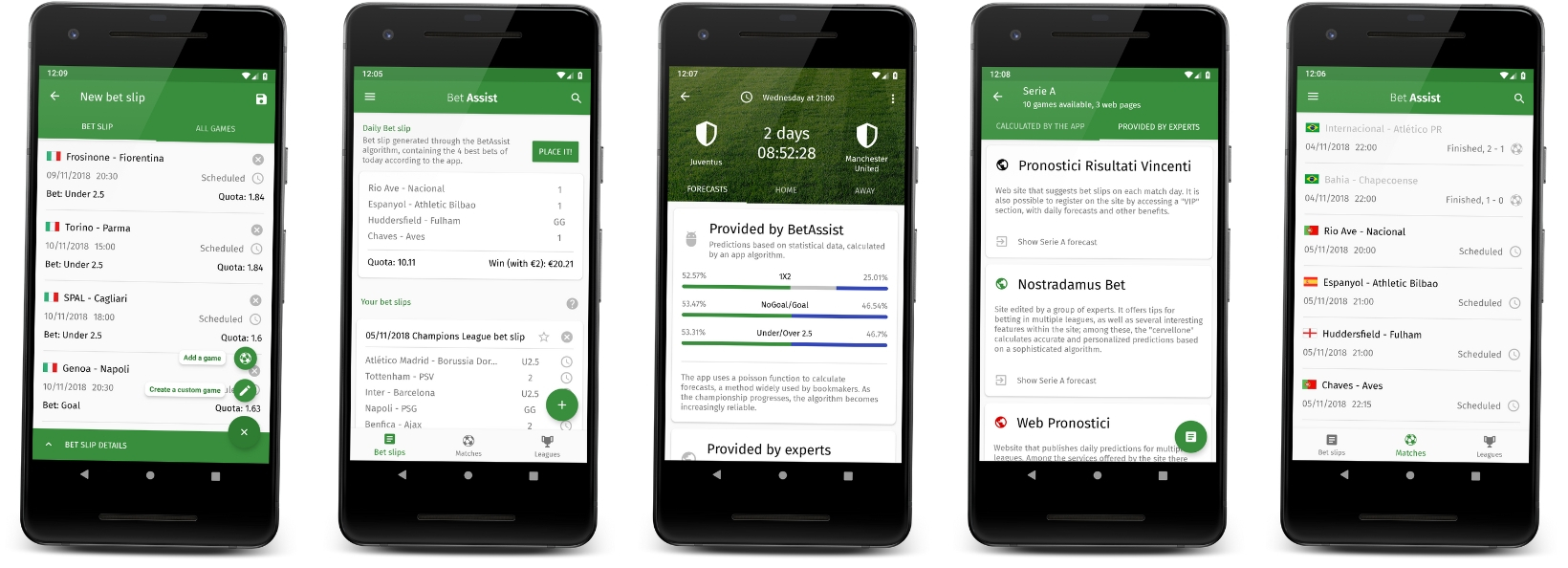 Original screenshots from the BetAssist app.