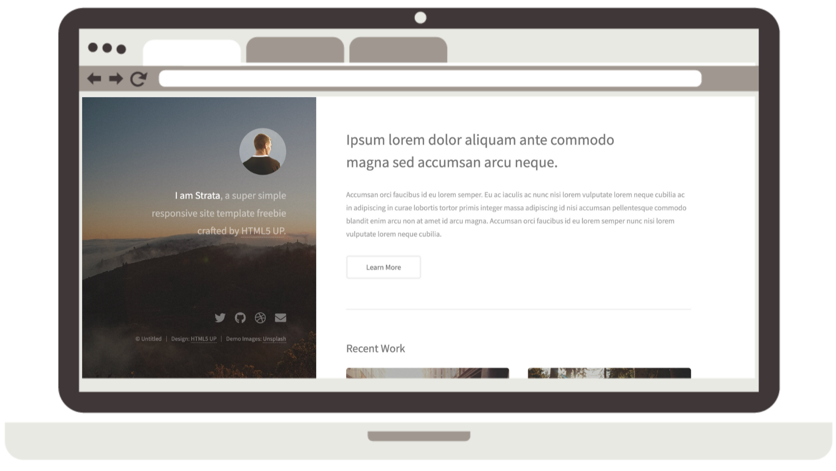 The first version of the website, created with Strata. Actually, this is a screen of the original template, not my actual website (it has been lost in the internet, sadly), but it was exactly like that.