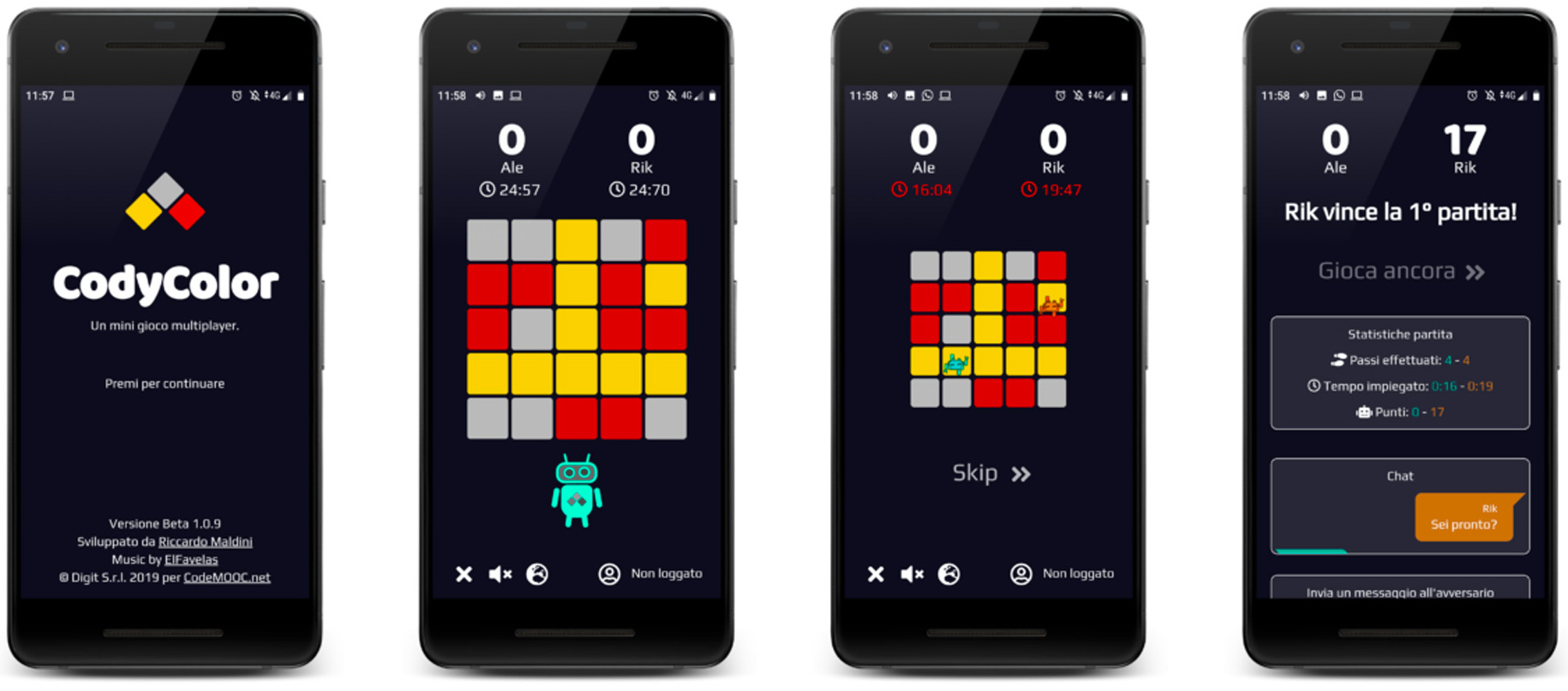 Screens from the CodyColor game, even accessible by smartphone as a PWA.