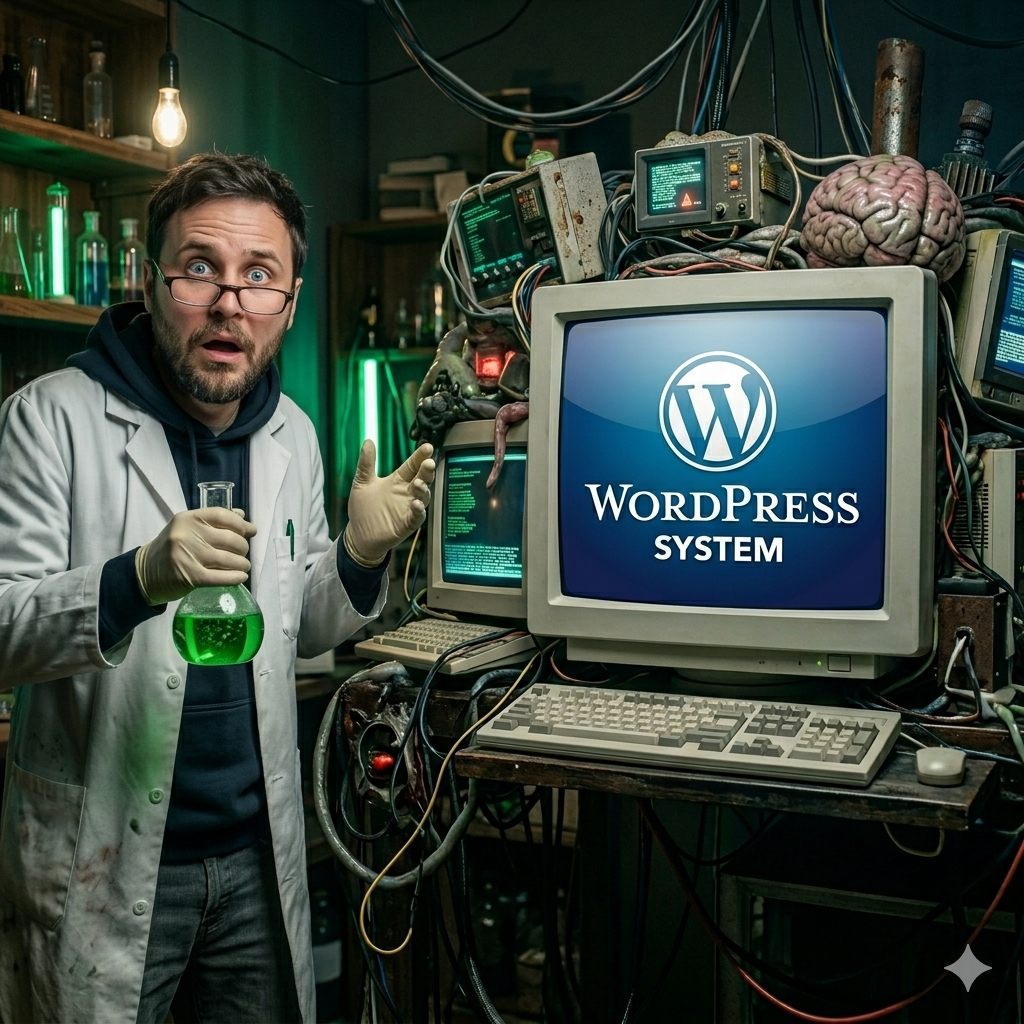 That's how I'm imaging me while working on a Wordpress projects (credits: Nano Banana)